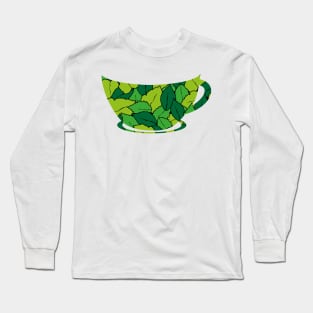 cup of organic herbal leaf tea for healthy life logo Long Sleeve T-Shirt